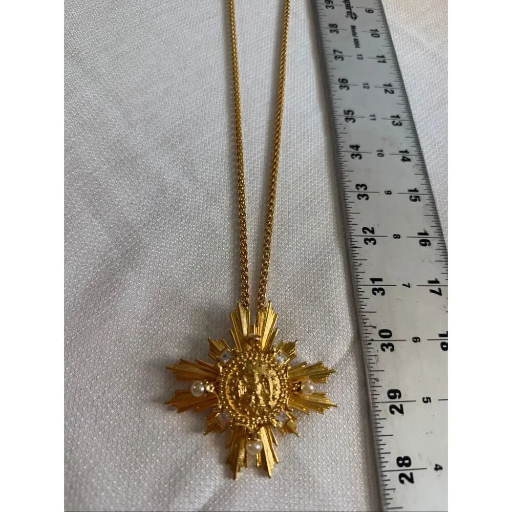 Ann Hand Washington DC Miraculous Medal Sunburst Pendant Brooch Necklace Signed